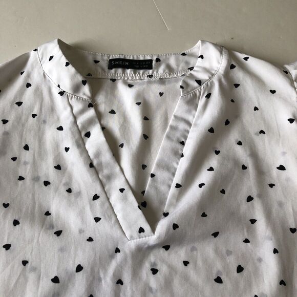 Shein Women's Heart Print Notched Neck Ruffle Sleeve Blouse White Size Medium - Picture 10 of 13